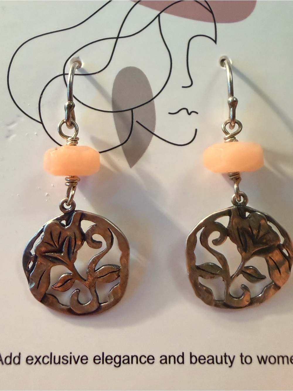 Sterling Silver 925 Silpada Pink Soapstone Floral Disk “Flirt Alert” Earrings